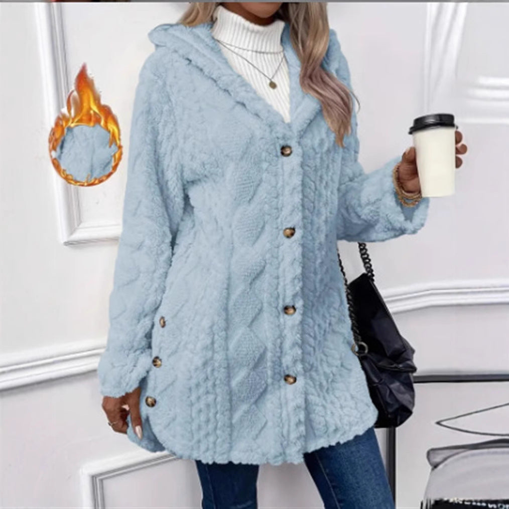 Damen Kuschelige Teddyjacke mit Knopfverschluss R&B