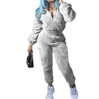 Damen nan kuscheliges Teddy-Fleece Zweiteiler mit Halbreißverschluss und High-Waist Jogginghose R&B