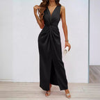 Damen Langkleid mit elegantem Wickeldesign und figurbetontem Schnitt R&B