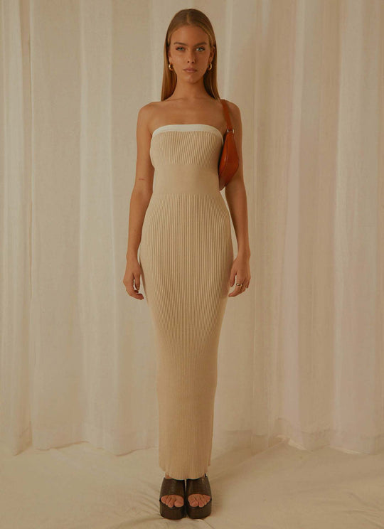 Damen elegantes Maxikleid aus feinem Rippenstrick R&B