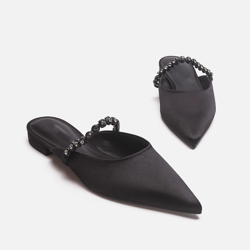 Damen Elegante Sling-Pantoletten mit Funktionskette und spitzem Design R&B