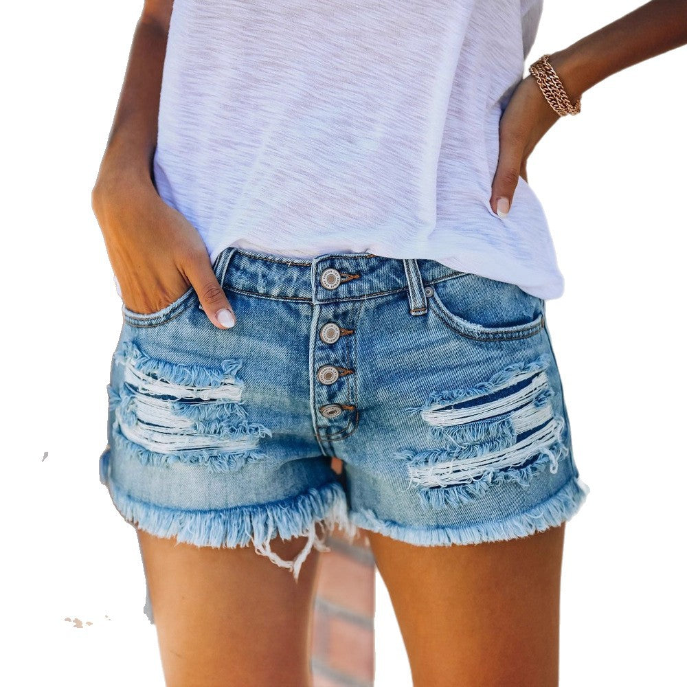 Damen Jeansshorts im trendigen Destroyed-Design mit fransigem Saum R&B