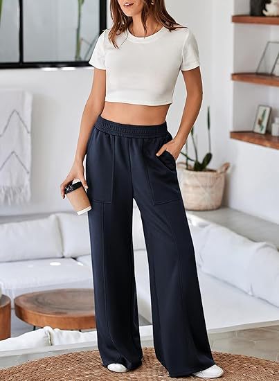 Damen Bequeme und stilvolle Freizeit-Hosen mit elastischem Bund und praktischen Taschen R&B