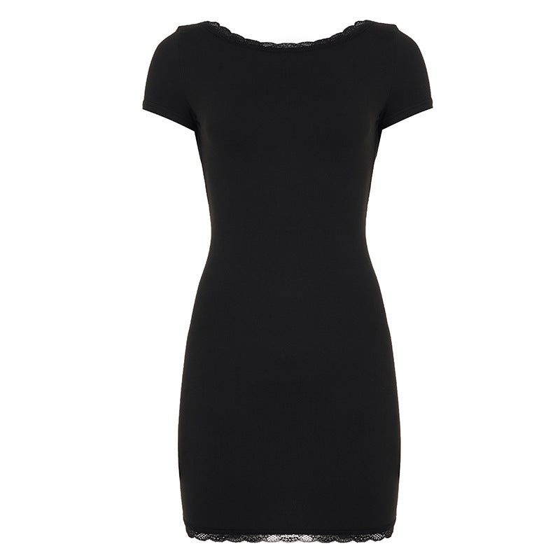 Damen Schickes Kurzarmkleid mit Spitzenbordüre R&B