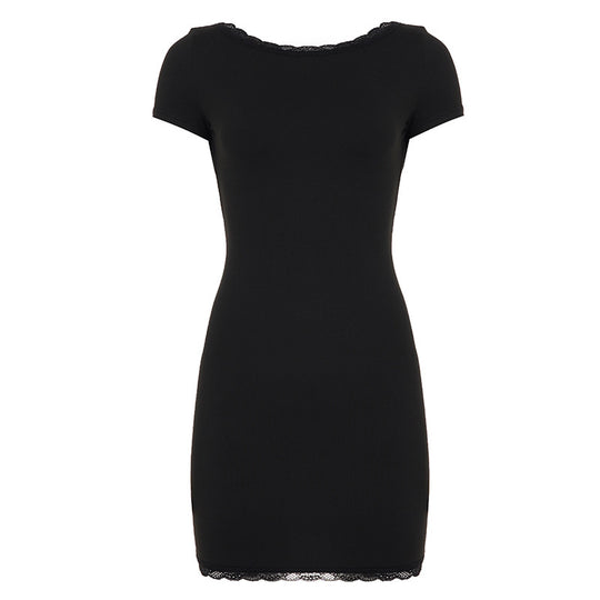 Damen Schickes Kurzarmkleid mit Spitzenbordüre R&B
