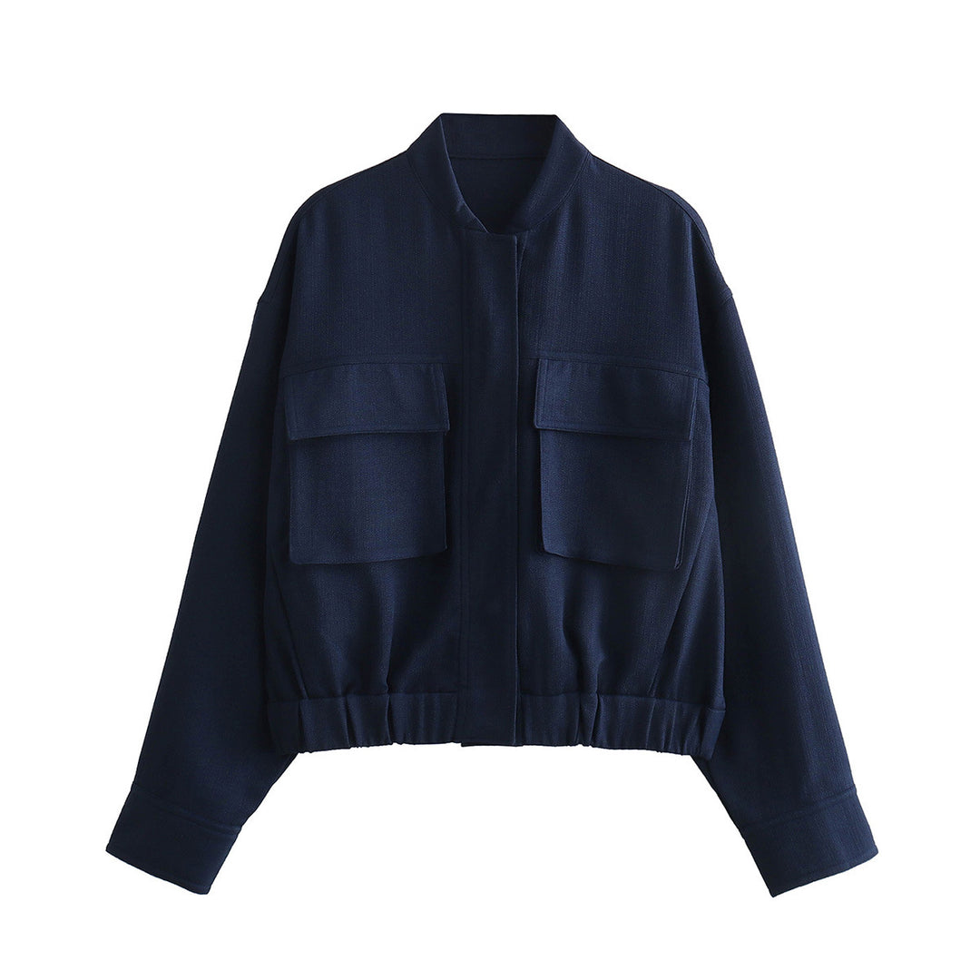Damen elegante Utility-Jacke mit großen Taschen und elastischem Saum R&B