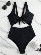 Damen Hochtaillierter Bikini mit verstellbaren Trägern und Knotendetail R&B