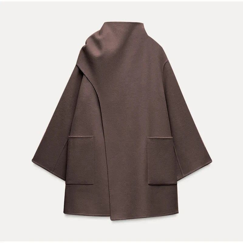 Damen Modische Wolljacke mit asymmetrischem Schnitt und praktischen Taschen R&B