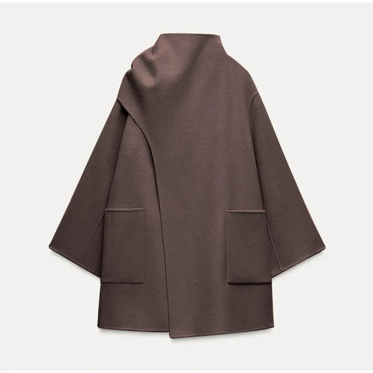 Damen Modische Wolljacke mit asymmetrischem Schnitt und praktischen Taschen R&B