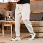 Herren nan leichte Baumwoll-Leinen Jogginghose mit Kordelzug elastischen Bündchen und Seitentaschen R&B