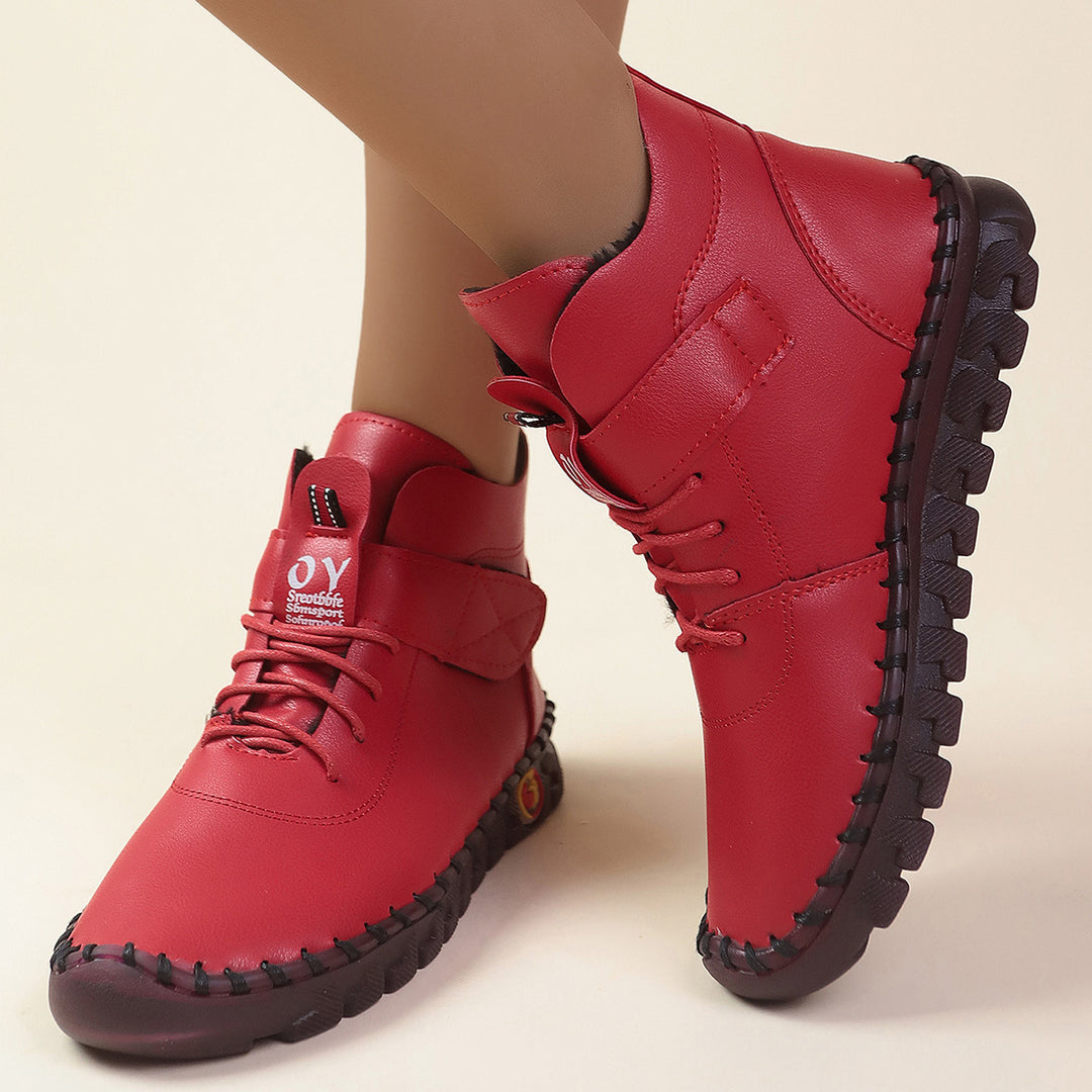 Damen Schnürstiefel mit weichem Kunstleder und praktischer Schnalle R&B