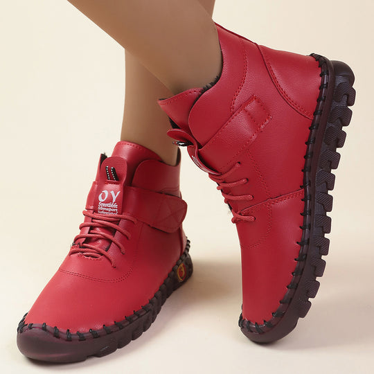 Damen Schnürstiefel mit weichem Kunstleder und praktischer Schnalle R&B
