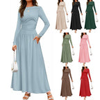 Damen Langärmliges Maxikleid mit eleganten Rüschendetails und praktischen Taschen