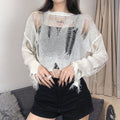 Damen lässiges Cropped Strickoberteil mit Cut-Outs und ausgefranstem Design R&B