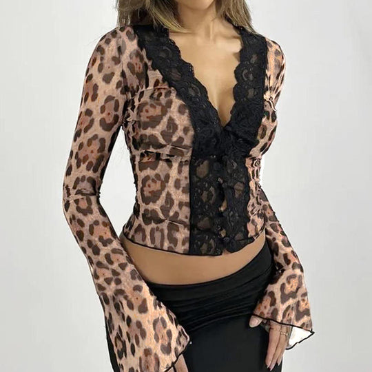 Damen Elegant geschnittenes Top mit animalischem Muster und Rüschendetails R&B