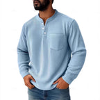 Herren nan thermisches Waffelstrick-Henleyshirt mit Stehkragen Brusttasche und geripptem Komfortschnitt R&B