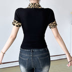 Damen Poloshirt mit Leopardenmuster-Details R&B