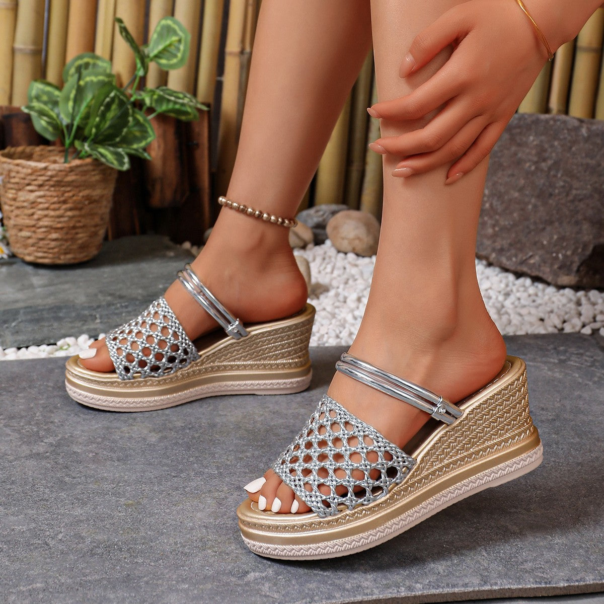 Damen modische Keil-Sandalen mit Netzdesign R&B