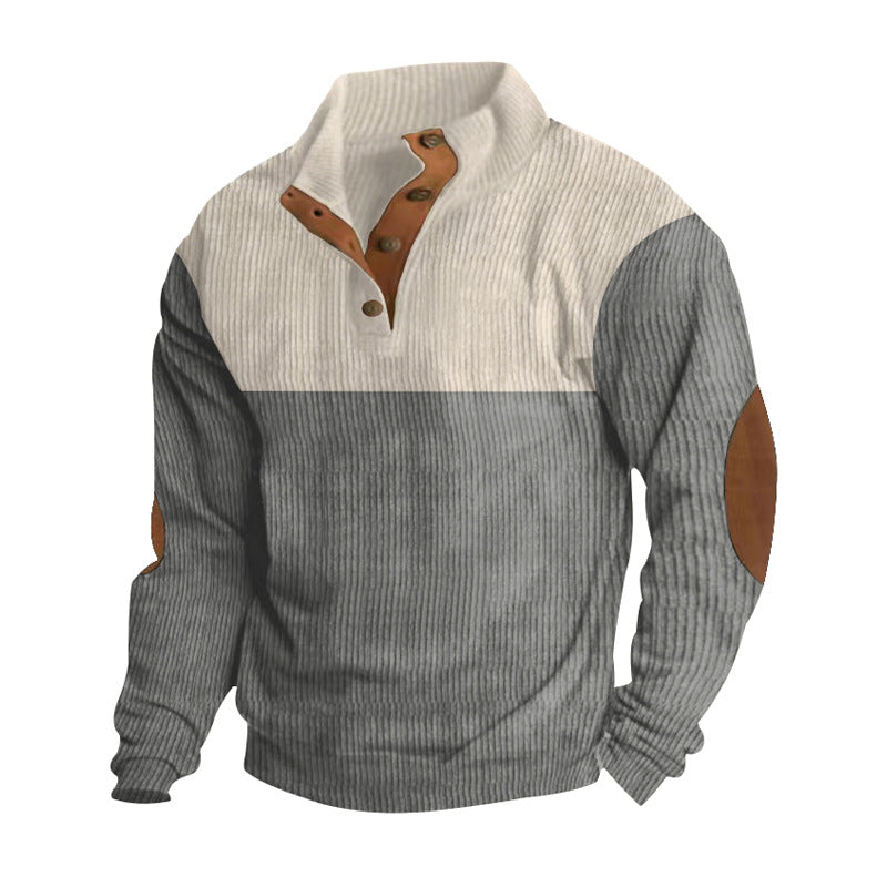 Herren nan Troyer Strickpullover mit Rippstruktur und Ellenbogen-Patches R&B