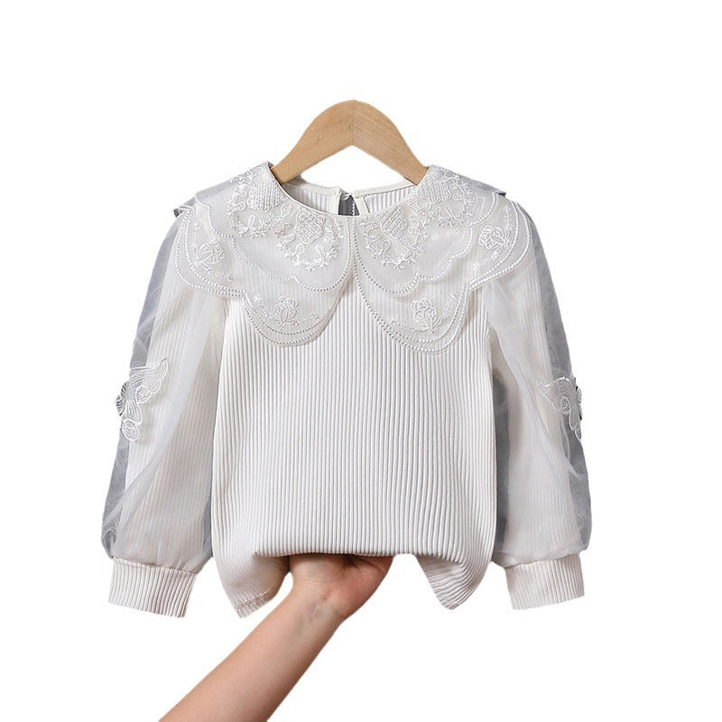 Mädchen modische Bluse mit eleganten Tüllärmeln und kunstvoller Spitzenverzierung R&B