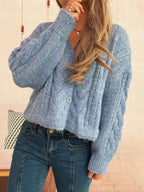 Damen kuschelige Strickjacke mit Zopfmuster und V-Ausschnitt R&B
