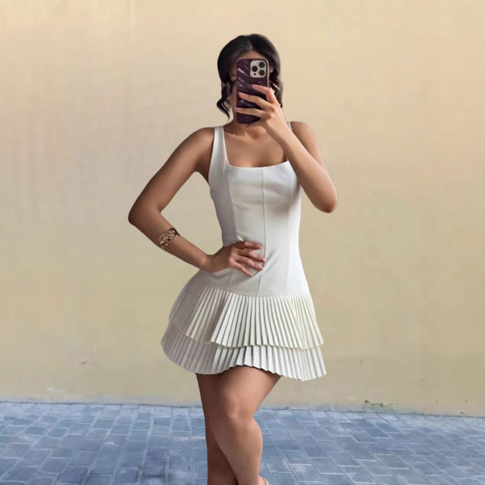 Damen Plissiertes Mini-Kleid mit ausgestelltem Rock