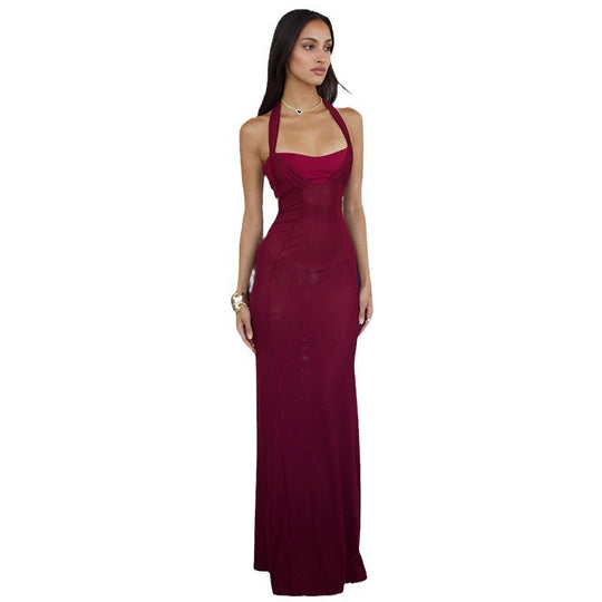 Damen Elegantes Maxikleid mit Halterneck und figurbetontem Schnitt R&B