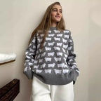 Damen Gemusterter Strickpullover mit Schafmotiven R&B