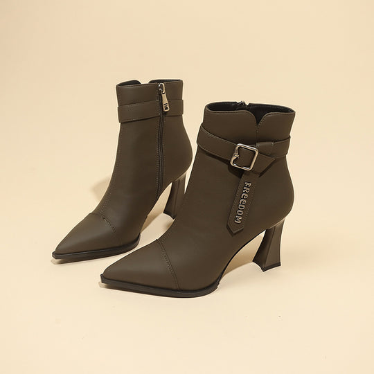 Damen Elegante Stiefeletten mit hohem Absatz und modischem Riemen R&B