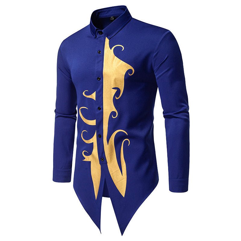 Herren Langarmhemd mit elegantem Goldmotiv und einzigartigem Schnitt R&B