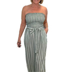 Damen Bandeau Jumpsuit mit weitem Bein und Bindegürtel R&B