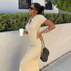 Damen Elegantes Maxikleid mit schmaler Silhouette und modischem Kragen R&B