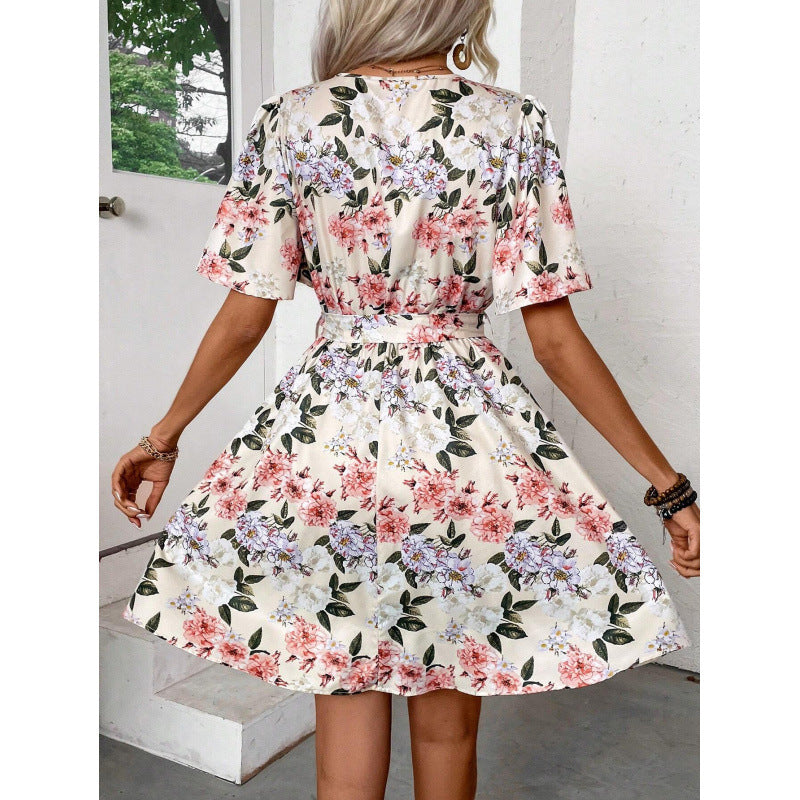 Damen Blumengemustertes Wickelkleid mit Taillengürtel R&B