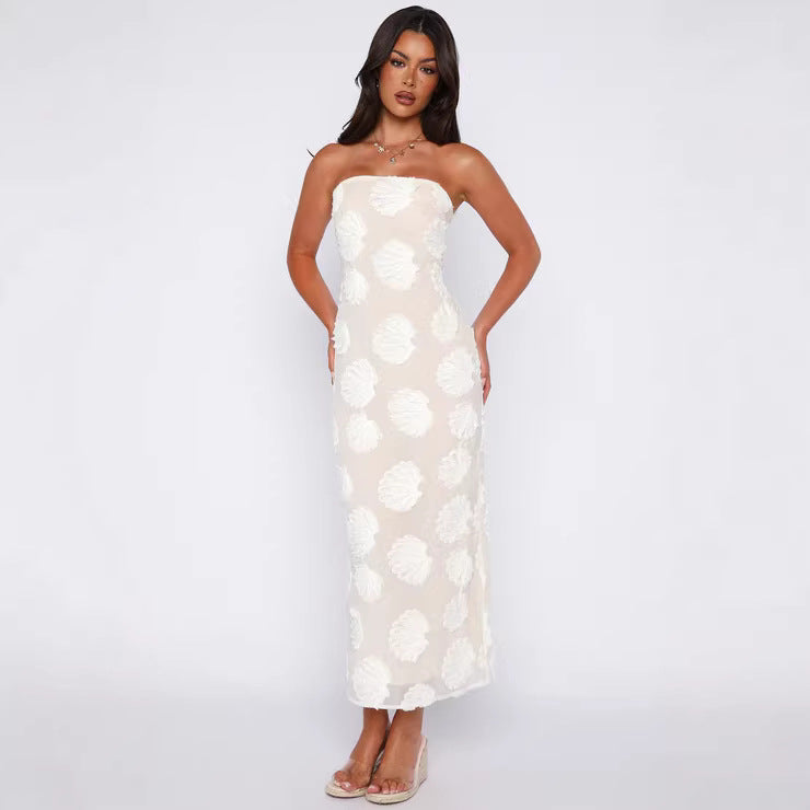 Damen Strapless Maxikleid mit floralen 3D-Applikationen R&B