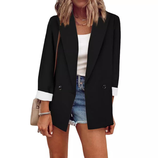 Damen modischer Oversized-Blazer im schlichten Design mit eleganten Knopfdetails R&B