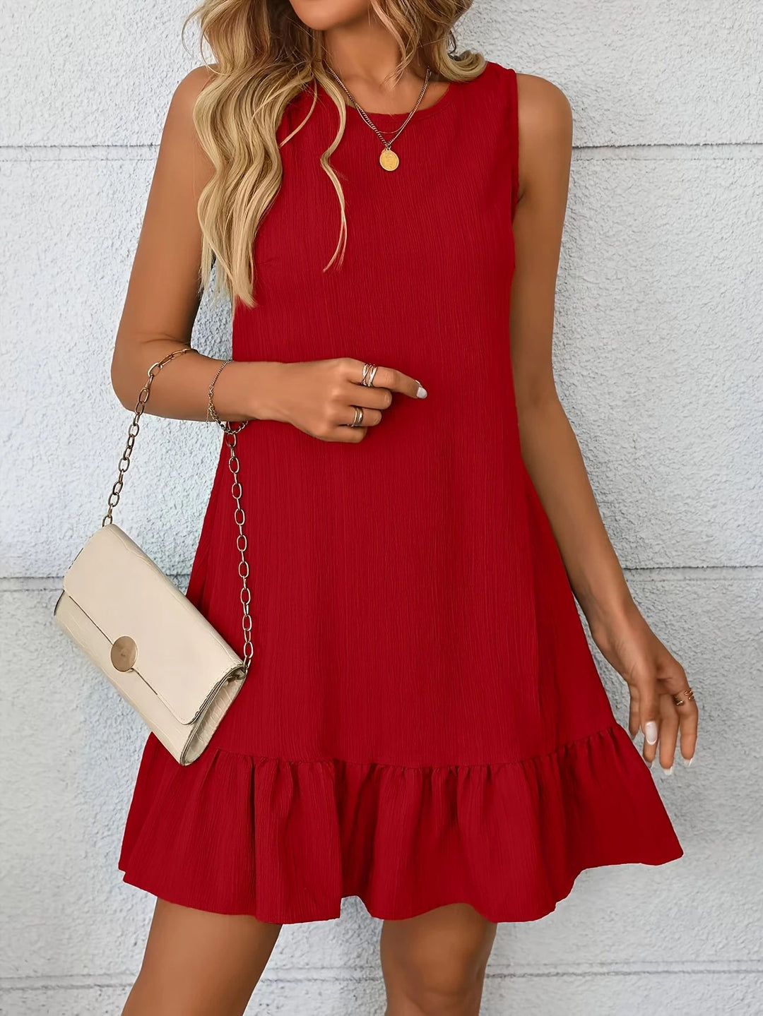 Damen lässiges Sommerkleid mit Rüschensaum und leichtem Material R&B