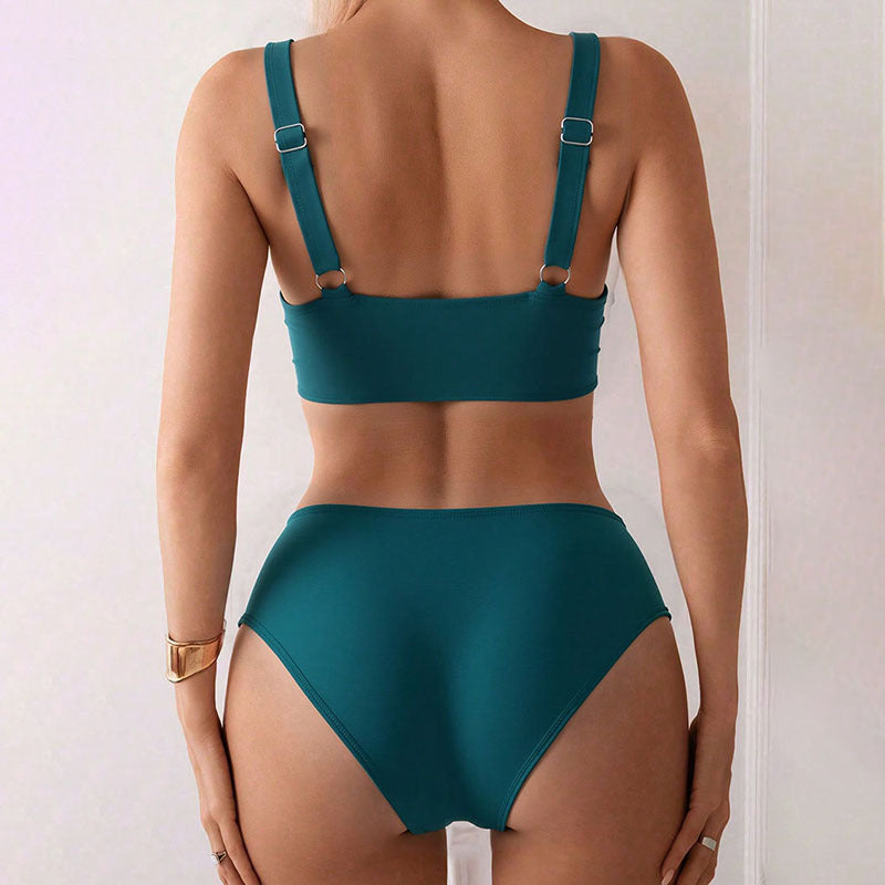 Damen Hoch geschnittenes Bikini-Set mit modischem Wickeloberteil und eleganter Passform R&B