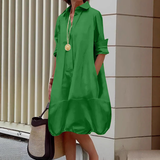Damen Lässiges Hemdblusenkleid mit weit geschnittenem Saum R&B