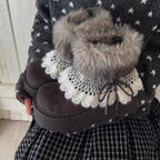 Damen Trendige Winterstiefel mit kuscheligem Kunstfellrand und dekorativer Spitzenverzierung R&B