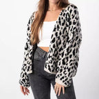Damen grob gestrickter Cardigan mit stilvollem Leopardenmuster und bequemen Oversize-Details R&B