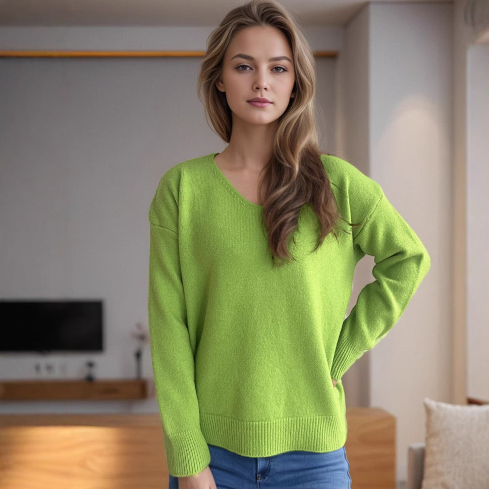 Damen lässiger V-Ausschnitt Pullover mit modernem Strukturdesign R&B