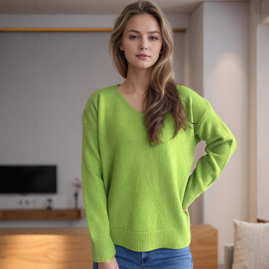 Damen lässiger V-Ausschnitt Pullover mit modernem Strukturdesign R&B