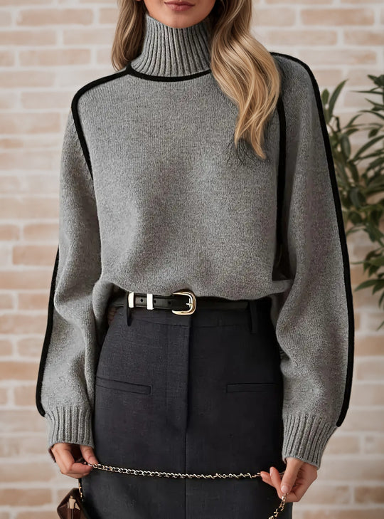 Damen Pullover mit hohem Kragen und Volumenärmeln R&B