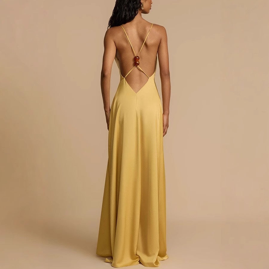 Damen Elegantes Maxikleid mit tiefem V-Ausschnitt und fließendem Schnitt R&B