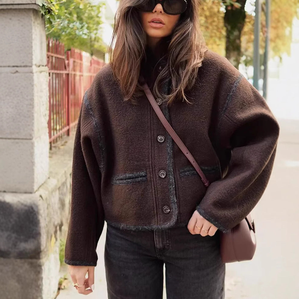 Damen elegante Übergangsjacke mit kontrastierenden Kanten R&B