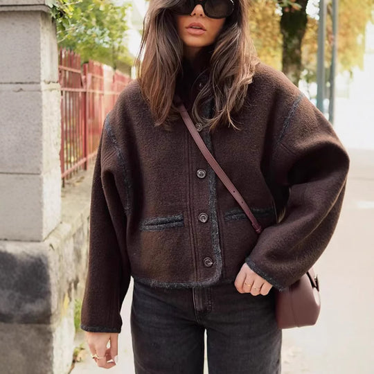 Damen elegante Übergangsjacke mit kontrastierenden Kanten R&B