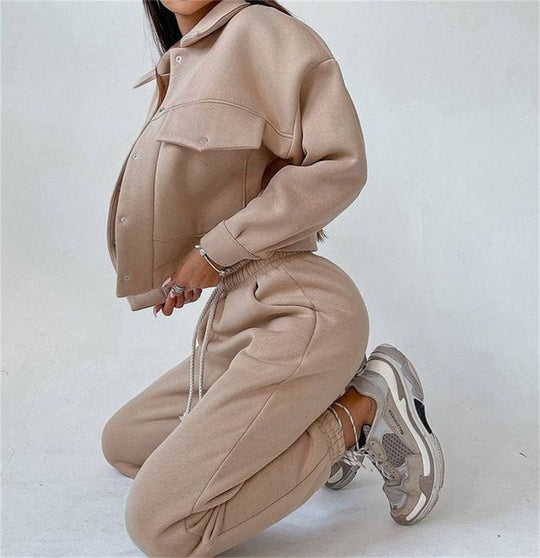Damen lässiges Fleece-Set mit praktischer Jacke und bequemen Jogginghosen R&B