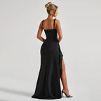Damen elegante Maxi-Abendrobe mit seitlichem Schlitz und taillierter Silhouette EB