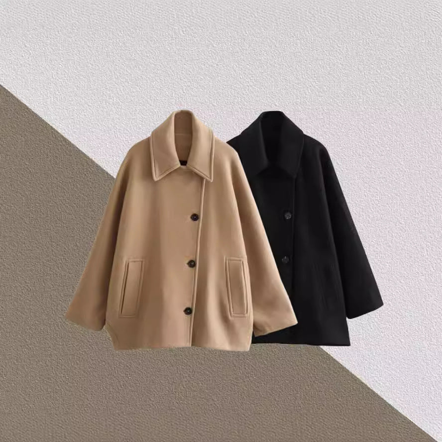 Damen Oversized Wollmantel mit modernem Schnitt und praktischen Taschen R&B