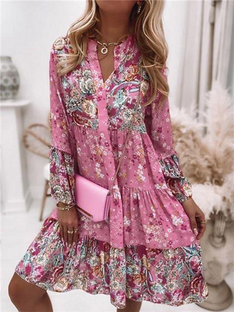 Damen Elegantes Blusenkleid mit floralem Design und Rüschen R&B